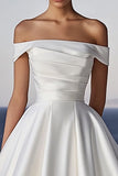 Ivory Off The Shoulder A Line Satin Wedding Dress