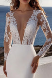 Lace Mermaid Ivory Wedding Dress With Long Sleeves