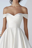 Timeless Ivory Off the Shoulder Satin Wedding Dress