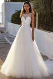 Glitter Ivory A Line Illusion Tulle Wedding Dress