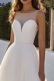 Glitter Ivory A Line Illusion Tulle Wedding Dress