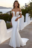 Ivory Off The Shoulder Mermaid Wedding Dress with Sequins