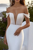 Ivory Off The Shoulder Mermaid Wedding Dress with Sequins