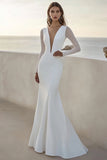Mermaid Satin Ivory Wedding Dress With Long Sleeves