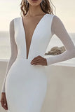 Mermaid Satin Ivory Wedding Dress With Long Sleeves