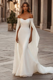 Ivory Off the Shoulder Mermaid Wedding Dress with Cape Sleeves