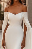 Ivory Off the Shoulder Mermaid Wedding Dress with Cape Sleeves