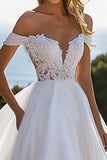 Off the Shoulder Organza Lace A Line Wedding Dress