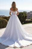 Off the Shoulder Organza Lace A Line Wedding Dress