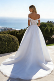 Off the Shoulder Organza Lace A Line Wedding Dress