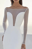 Ivory Bateau Neck Matte Satin Mermaid Wedding Dress With Long Sleeves