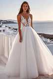 Spaghetti Straps A Line Lace Ivory Tulle Pleated Wedding Dress