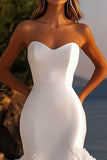 Organza Mermaid Ivory Strapless Satin Wedding Dress