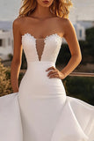 Strapless Mermaid Ivory Organza Lace Wedding Dress