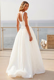 Ivory Spaghetti Straps A Line Crepe Tulle Wedding Dress