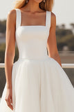 Ivory Spaghetti Straps A Line Crepe Tulle Wedding Dress