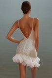 White Bodycon Spaghetti Straps Sequin Short Graduation Dress