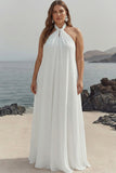 White A Line Halter Plus Size Long Holiday Dress