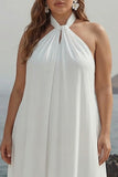 White A Line Halter Plus Size Long Holiday Dress
