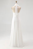 White Halter Sheath Chiffon Maxi White Dress