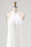 White Halter Sheath Chiffon Maxi White Dress