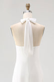 White Halter Sheath Chiffon Maxi White Dress