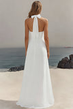 White Halter Sheath Chiffon Maxi White Dress