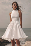 White A Line Halter Short Graduation Dress