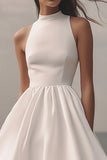White A Line Halter Short Graduation Dress