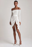 Off The Shoulder Sequins Short Graduation Dress with Long Sleeves