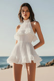 Halter Sleeveless Organza Ruffled Graduation Dress