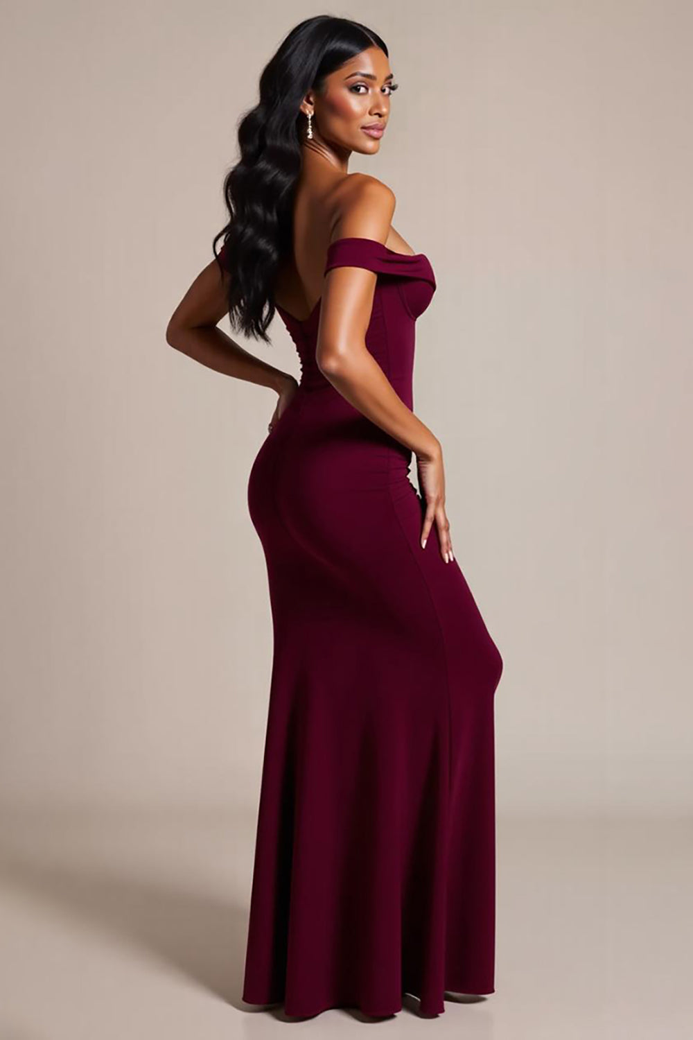 WEDTREND Women Burgundy Off the Shoulder Formal Dress Mermaid Crepe Long Prom Dress Wedtrend UK WEDTREND Women Burgundy Off the Shoulder Formal Dress Mermaid Crepe Long Prom Dress Wedtrend UK