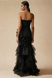 Strapless Black Mermaid Ruffles Formal Dress