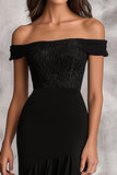 Black Off the Shoulder Mermaid Long Formal Dress with Ruffles