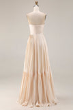 Champagne Strapless A Line Pleated Wedding Guest Dress