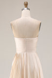 Champagne Strapless A Line Pleated Wedding Guest Dress