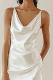 White Satin Spaghetti Straps Graduation Dress
