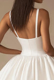 White A Line Spaghetti Straps Short Graduation Dress