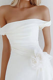 Off the Shoulder Bodycon White Graduation Dress with Flower