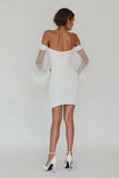 White Off the Shoulder Chiffon Tight Graduation Dress