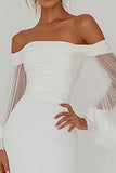 White Off the Shoulder Chiffon Tight Graduation Dress
