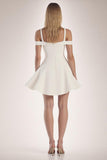 Off The Shoulder A Line Ruffle Satin White Short Graduation Dress