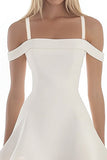 Off The Shoulder A Line Ruffle Satin White Short Graduation Dress