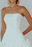 Strapless A Line Satin Ruffles Short White Graduation Dress