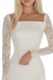 Bodycon Lace Satin White Graduation Dress with Long Sleeves
