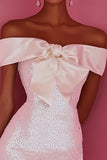 White Bodycon Off The Shoulder Sequin Short Graduation Dress