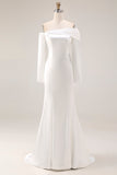 White Off The Shoulder Mermaid Wedding Dress with Long Sleeves