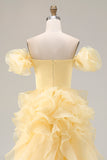 Yellow Off the Shoulder Long Prom Dress with Rufffles
