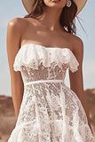 White Lace High-Low A Line Boho Wedding Dress