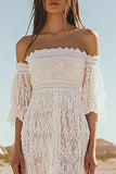 Sheath Lace Off the Shoulder White Wedding Dress